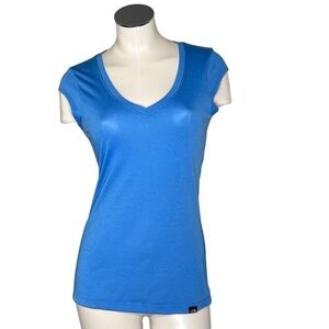 THE NORTH FACE Flashdry Short Capped Sleeves V-neck Women's Blue Top Size S
